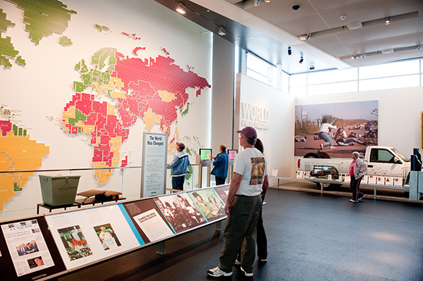 The map at the Newseum that showcases freedoms and lack of freedom across the world.  Credit: Sam Kittner/Newseum 