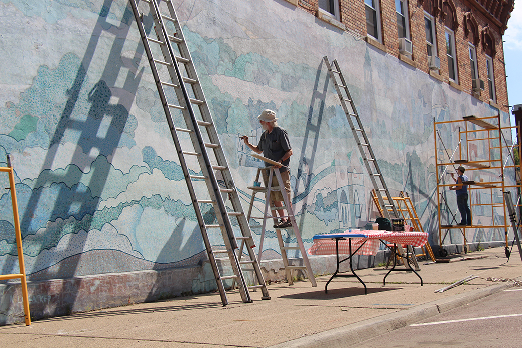 Restoration underway for historic downtown mural