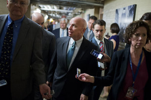 Rep. Kevin Brady, R-Texas, the new chairman of the House Ways and Means Committee, talks with reporters outside a meeting of the House Republican Conference in the Capitol, November 5, 2015. (Photo By Tom Williams/CQ Roll Call) (CQ Roll Call via AP Images)