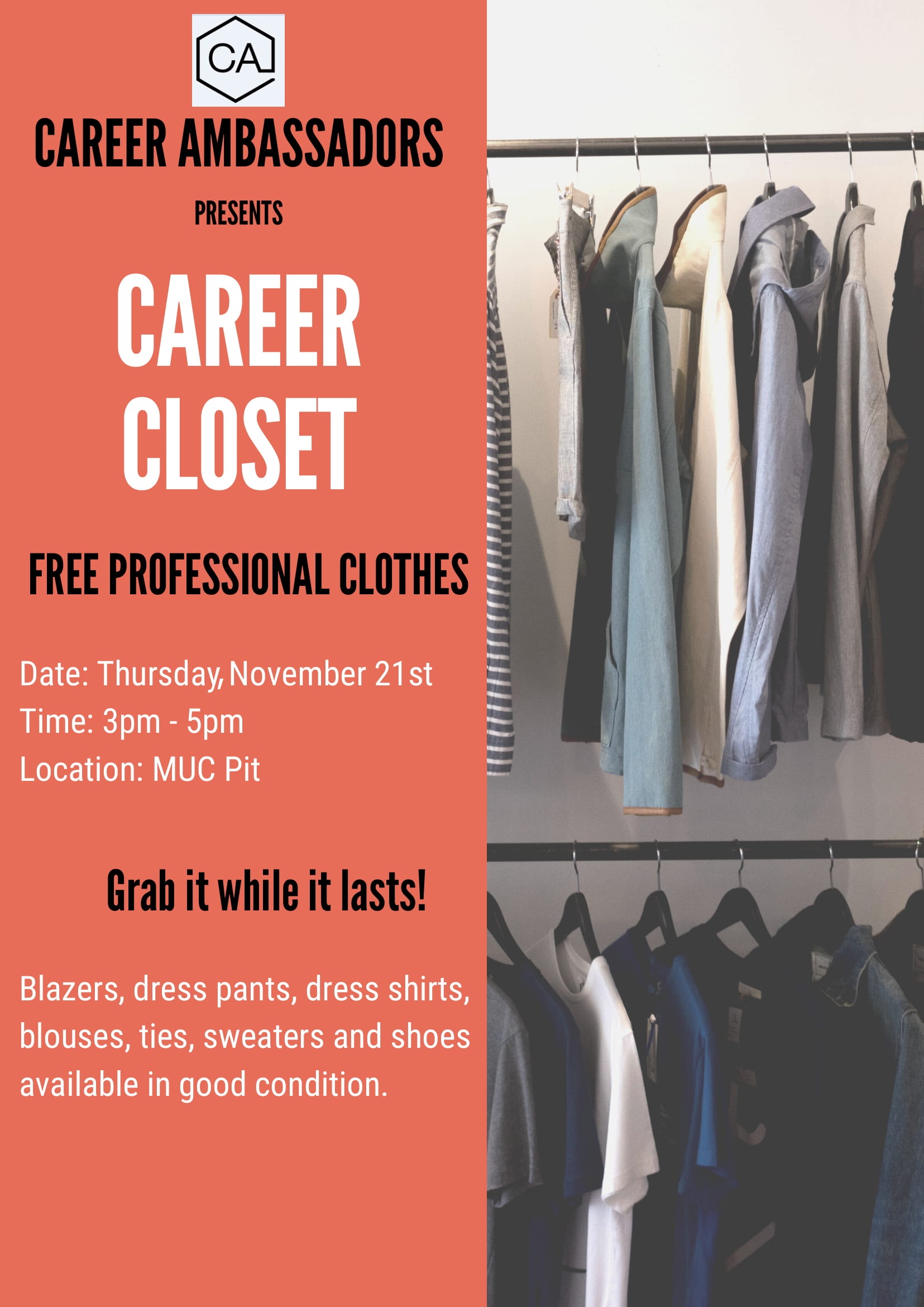 Career Closet providing free dress clothes for students